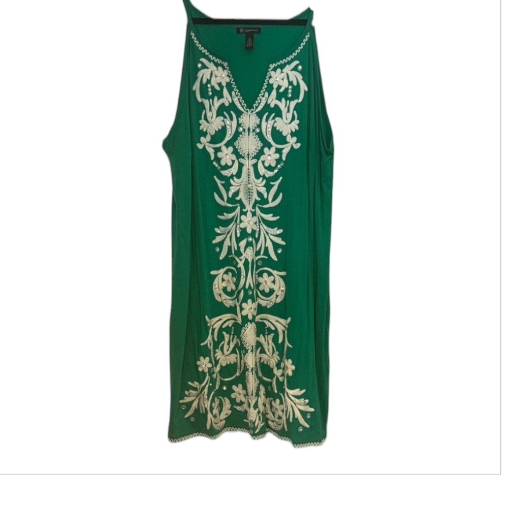 Vtg INC International Concepts Green Embroidere Rhinestone Dress 3X